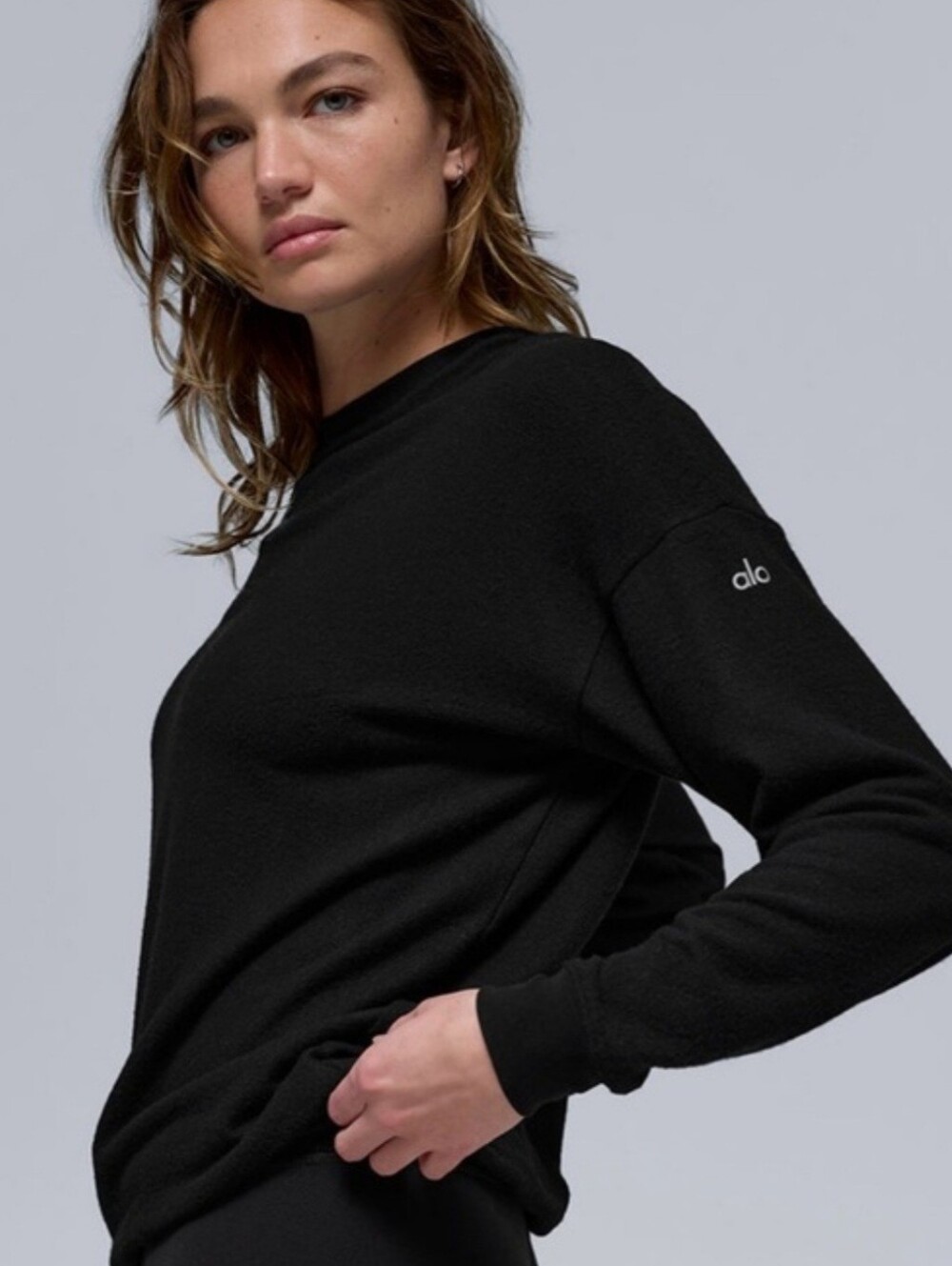 Alo Soho Drop Shoulder Black Sweatshirt
